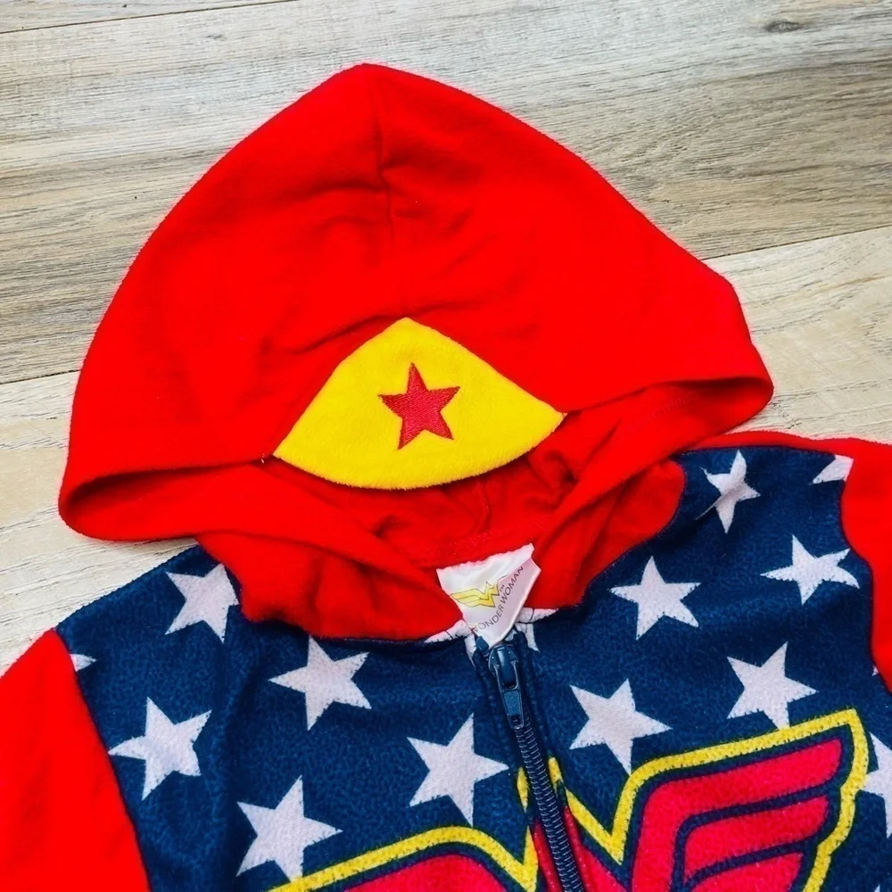 WONDER Woman Girls Hooded Fleece Union Suit Sleeper Pajamas Onesie Size XS